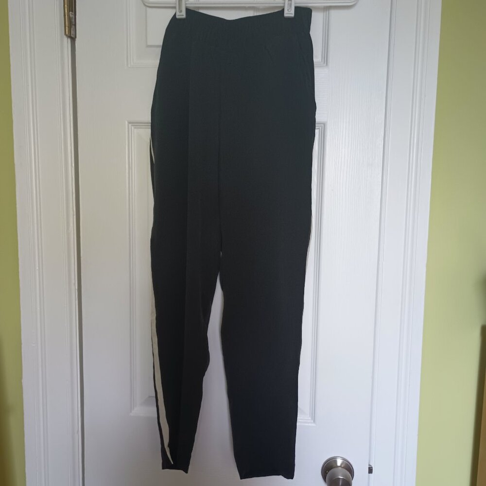 Grana 100% Chinese Silk Ankle Crop Trousers Career Work Wear Size Small Black